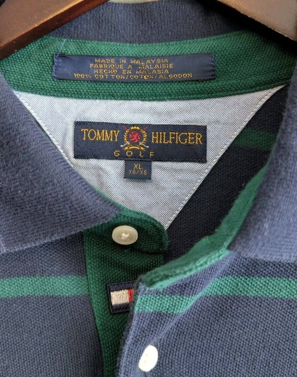 Tommy Hilfiger Golf Polo Shirt Mens XL Vintage Blue Green Striped Retro Big